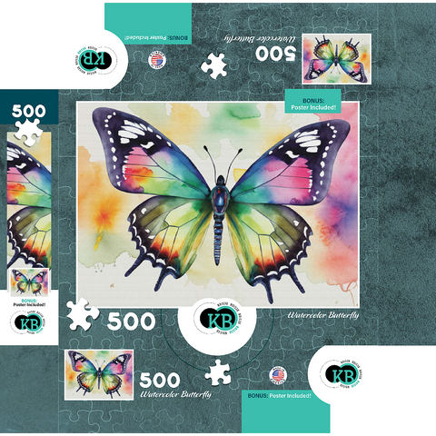 Abstract Watercolor Butterfly Wildlife Canvas 500 Jigsaw Puzzle box 3D Modell