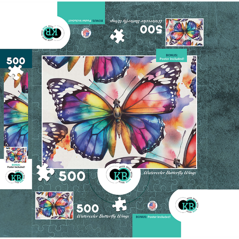 Abstract Watercolor Butterfly Wings Wildlife Canvas 500 Jigsaw Puzzle box 3D Modell