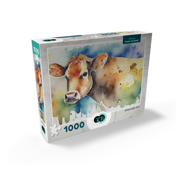 Abstract Watercolor Cow Wildlife Canvas 1000 Jigsaw Puzzle box view2