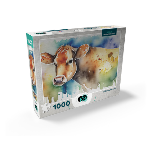 Abstract Watercolor Cow Wildlife Canvas 1000 Jigsaw Puzzle box view2