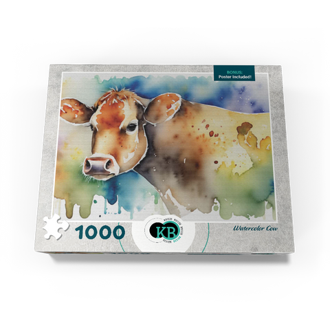 Abstract Watercolor Cow Wildlife Canvas 1000 Jigsaw Puzzle box view3