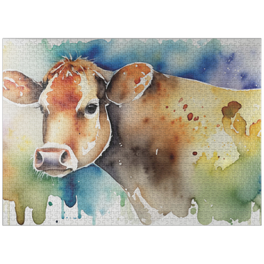 puzzleplate Abstract Watercolor Cow Wildlife Canvas 1000 Jigsaw Puzzle