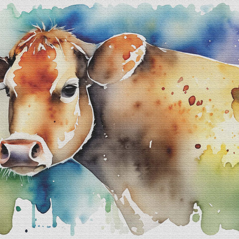 Abstract Watercolor Cow Wildlife Canvas 1000 Jigsaw Puzzle 3D Modell