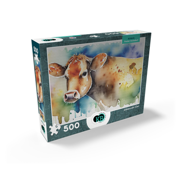 Abstract Watercolor Cow Wildlife Canvas 500 Jigsaw Puzzle box view2