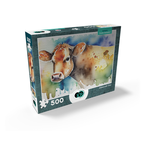 Abstract Watercolor Cow Wildlife Canvas 500 Jigsaw Puzzle box view2