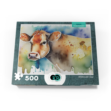 Abstract Watercolor Cow Wildlife Canvas 500 Jigsaw Puzzle box view3