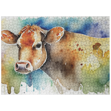 puzzleplate Abstract Watercolor Cow Wildlife Canvas 500 Jigsaw Puzzle