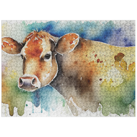 puzzleplate Abstract Watercolor Cow Wildlife Canvas 500 Jigsaw Puzzle