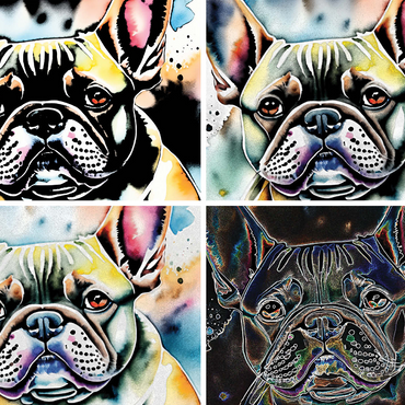 Abstract Watercolor French Bulldog Collage Wildlife Canvas 1000 Jigsaw Puzzle 3D Modell