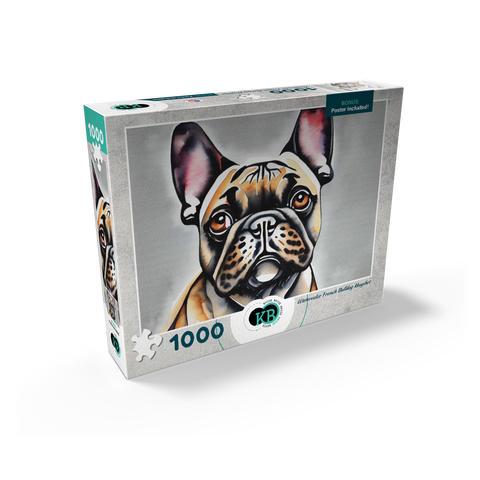 Abstract Watercolor French Bulldog Mugshot Wildlife Canvas 1000 Jigsaw Puzzle box view2