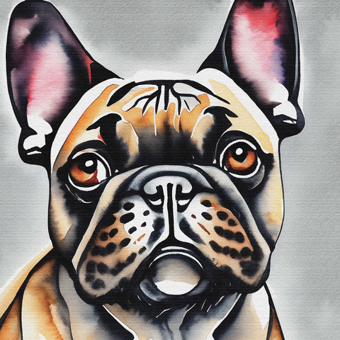 Abstract Watercolor French Bulldog Mugshot Wildlife Canvas 1000 Jigsaw Puzzle 3D Modell