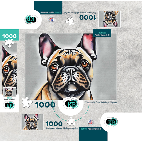 Abstract Watercolor French Bulldog Mugshot Wildlife Canvas 1000 Jigsaw Puzzle box 3D Modell