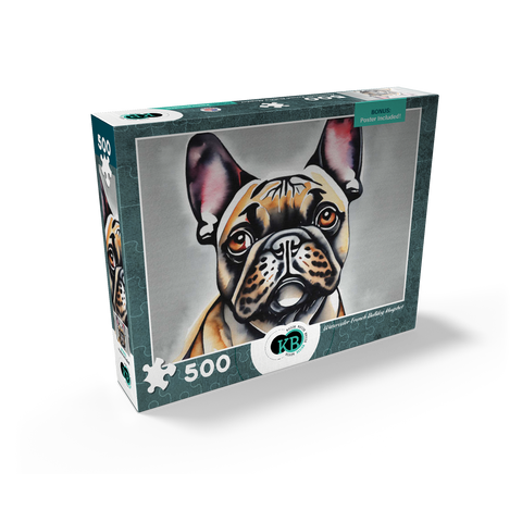 Abstract Watercolor French Bulldog Mugshot Wildlife Canvas 500 Jigsaw Puzzle box view2