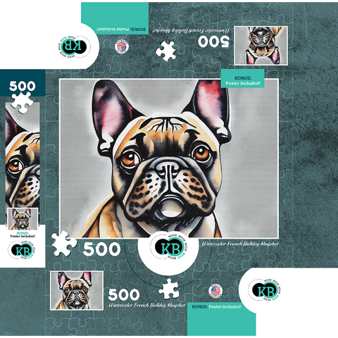 Abstract Watercolor French Bulldog Mugshot Wildlife Canvas 500 Jigsaw Puzzle box 3D Modell