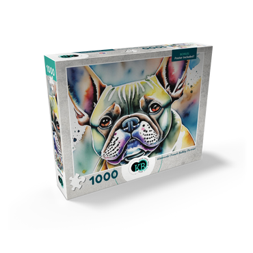 Abstract Watercolor French Bulldog Portrait Wildlife Canvas 1000 Jigsaw Puzzle box view2