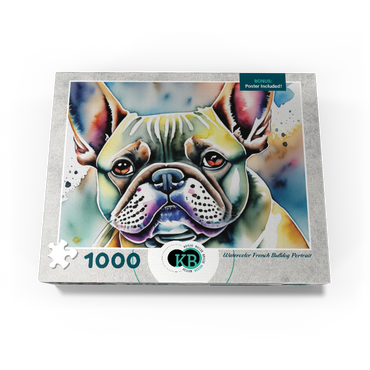 Abstract Watercolor French Bulldog Portrait Wildlife Canvas 1000 Jigsaw Puzzle box view3