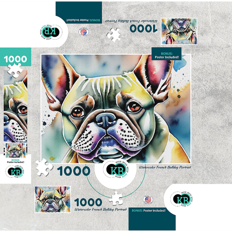 Abstract Watercolor French Bulldog Portrait Wildlife Canvas 1000 Jigsaw Puzzle box 3D Modell