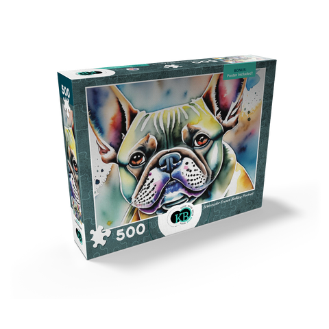 Abstract Watercolor French Bulldog Portrait Wildlife Canvas 500 Jigsaw Puzzle box view2