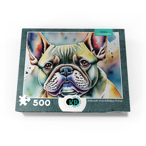 Abstract Watercolor French Bulldog Portrait Wildlife Canvas 500 Jigsaw Puzzle box view3