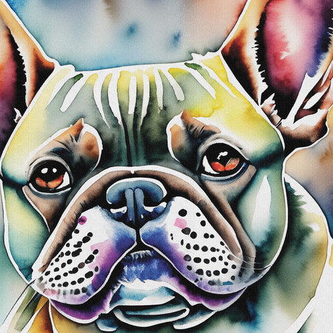 Abstract Watercolor French Bulldog Portrait Wildlife Canvas 500 Jigsaw Puzzle 3D Modell