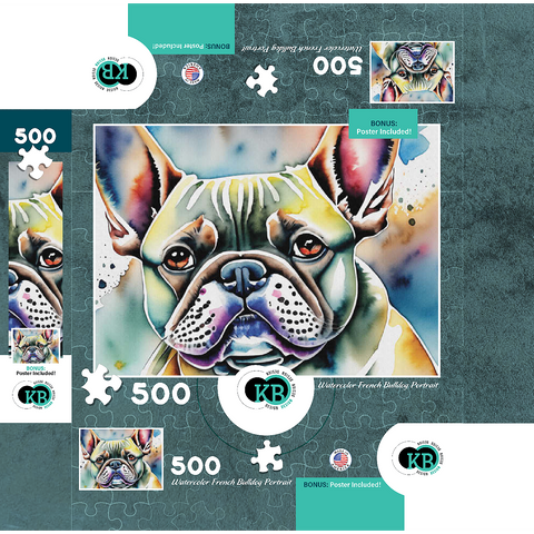 Abstract Watercolor French Bulldog Portrait Wildlife Canvas 500 Jigsaw Puzzle box 3D Modell