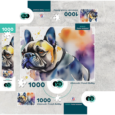 Abstract Watercolor French Bulldog Wildlife Canvas 1000 Jigsaw Puzzle box 3D Modell