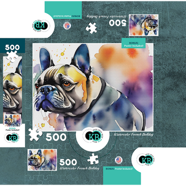 Abstract Watercolor French Bulldog Wildlife Canvas 500 Jigsaw Puzzle box 3D Modell