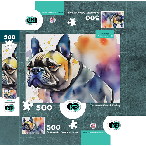 Abstract Watercolor French Bulldog Wildlife Canvas 500 Jigsaw Puzzle box 3D Modell