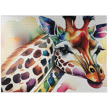 puzzleplate Abstract Watercolor Giraffe Wildlife Canvas 1000 Jigsaw Puzzle