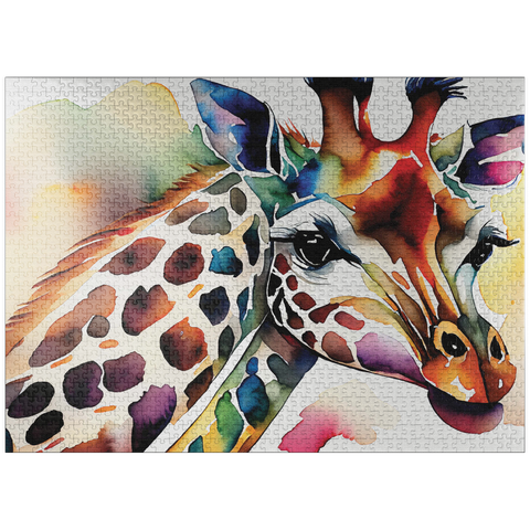 puzzleplate Abstract Watercolor Giraffe Wildlife Canvas 1000 Jigsaw Puzzle