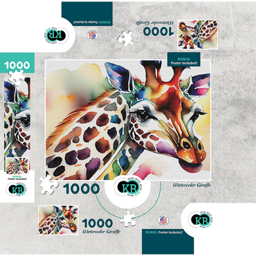 Abstract Watercolor Giraffe Wildlife Canvas 1000 Jigsaw Puzzle box 3D Modell