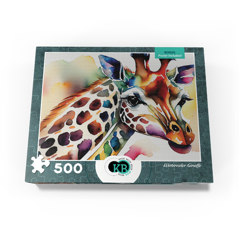 Abstract Watercolor Giraffe Wildlife Canvas 500 Jigsaw Puzzle box view3