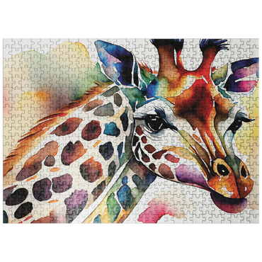 puzzleplate Abstract Watercolor Giraffe Wildlife Canvas 500 Jigsaw Puzzle