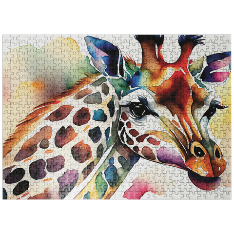 puzzleplate Abstract Watercolor Giraffe Wildlife Canvas 500 Jigsaw Puzzle