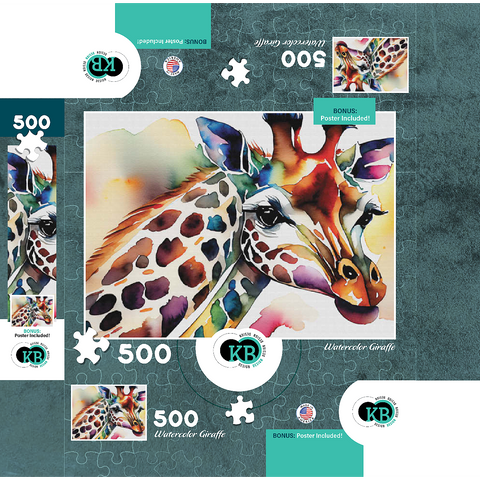 Abstract Watercolor Giraffe Wildlife Canvas 500 Jigsaw Puzzle box 3D Modell