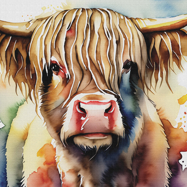 Abstract Watercolor Highland Cow Portrait Wildlife Canvas 1000 Jigsaw Puzzle 3D Modell