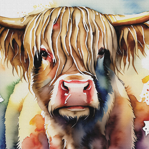 Abstract Watercolor Highland Cow Portrait Wildlife Canvas 1000 Jigsaw Puzzle 3D Modell