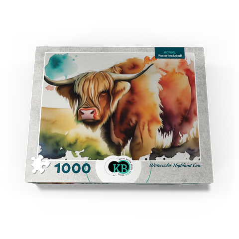 Abstract Watercolor Highland Cow Wildlife Canvas 1000 Jigsaw Puzzle box view3