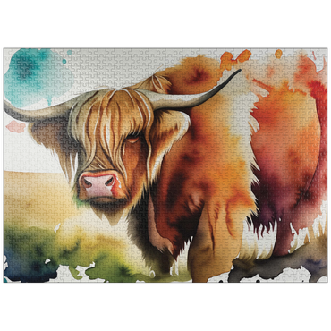 puzzleplate Abstract Watercolor Highland Cow Wildlife Canvas 1000 Jigsaw Puzzle