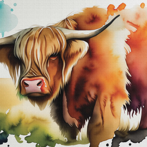 Abstract Watercolor Highland Cow Wildlife Canvas 1000 Jigsaw Puzzle 3D Modell