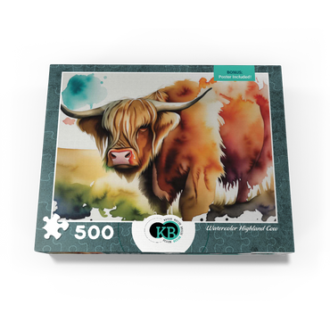 Abstract Watercolor Highland Cow Wildlife Canvas 500 Jigsaw Puzzle box view3