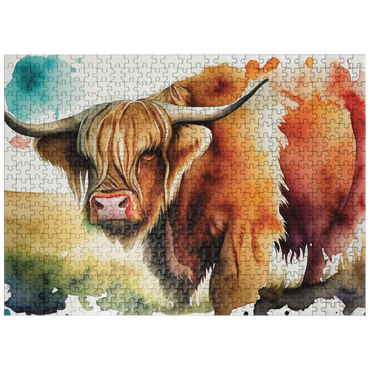 puzzleplate Abstract Watercolor Highland Cow Wildlife Canvas 500 Jigsaw Puzzle