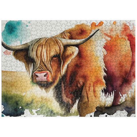 puzzleplate Abstract Watercolor Highland Cow Wildlife Canvas 500 Jigsaw Puzzle