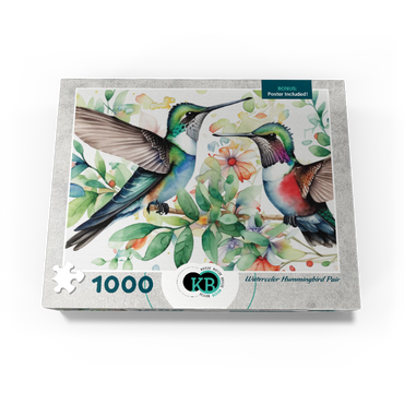 Abstract Watercolor Hummingbird Pair Wildlife Canvas 1000 Jigsaw Puzzle box view3