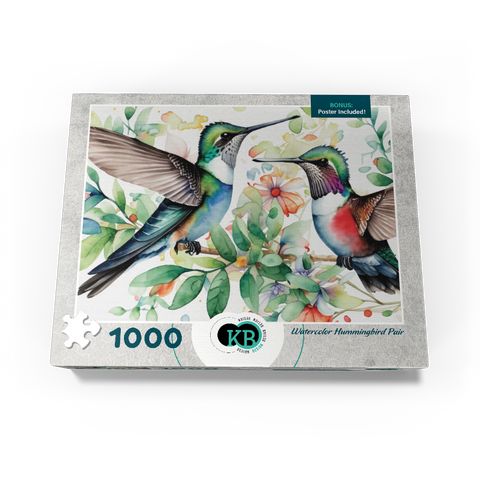 Abstract Watercolor Hummingbird Pair Wildlife Canvas 1000 Jigsaw Puzzle box view3