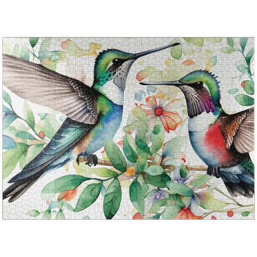 puzzleplate Abstract Watercolor Hummingbird Pair Wildlife Canvas 1000 Jigsaw Puzzle