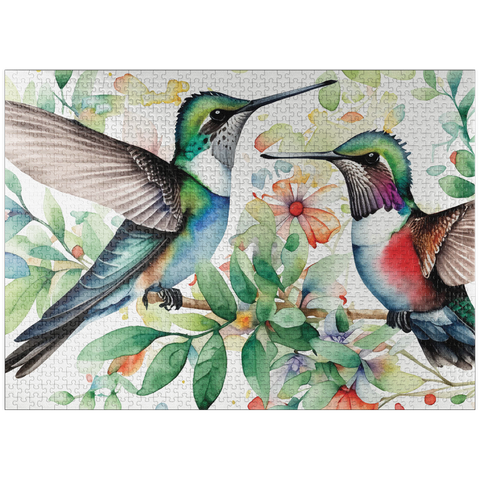 puzzleplate Abstract Watercolor Hummingbird Pair Wildlife Canvas 1000 Jigsaw Puzzle