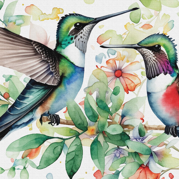 Abstract Watercolor Hummingbird Pair Wildlife Canvas 1000 Jigsaw Puzzle 3D Modell