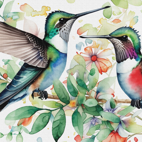 Abstract Watercolor Hummingbird Pair Wildlife Canvas 1000 Jigsaw Puzzle 3D Modell