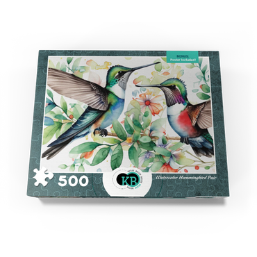 Abstract Watercolor Hummingbird Pair Wildlife Canvas 500 Jigsaw Puzzle box view3